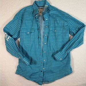 Rough Stock Turquoise Geo Print Long Sleeve Button Down Shirt size medium